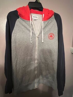 Converse Gray, Navy & Red Zip Hoodie Rare Size XL Great Condition